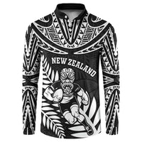 Custom New Zealand Rugby Button Sweatshirt Silver Fern Maori Pattern DT04 Black - Polynesian Pride