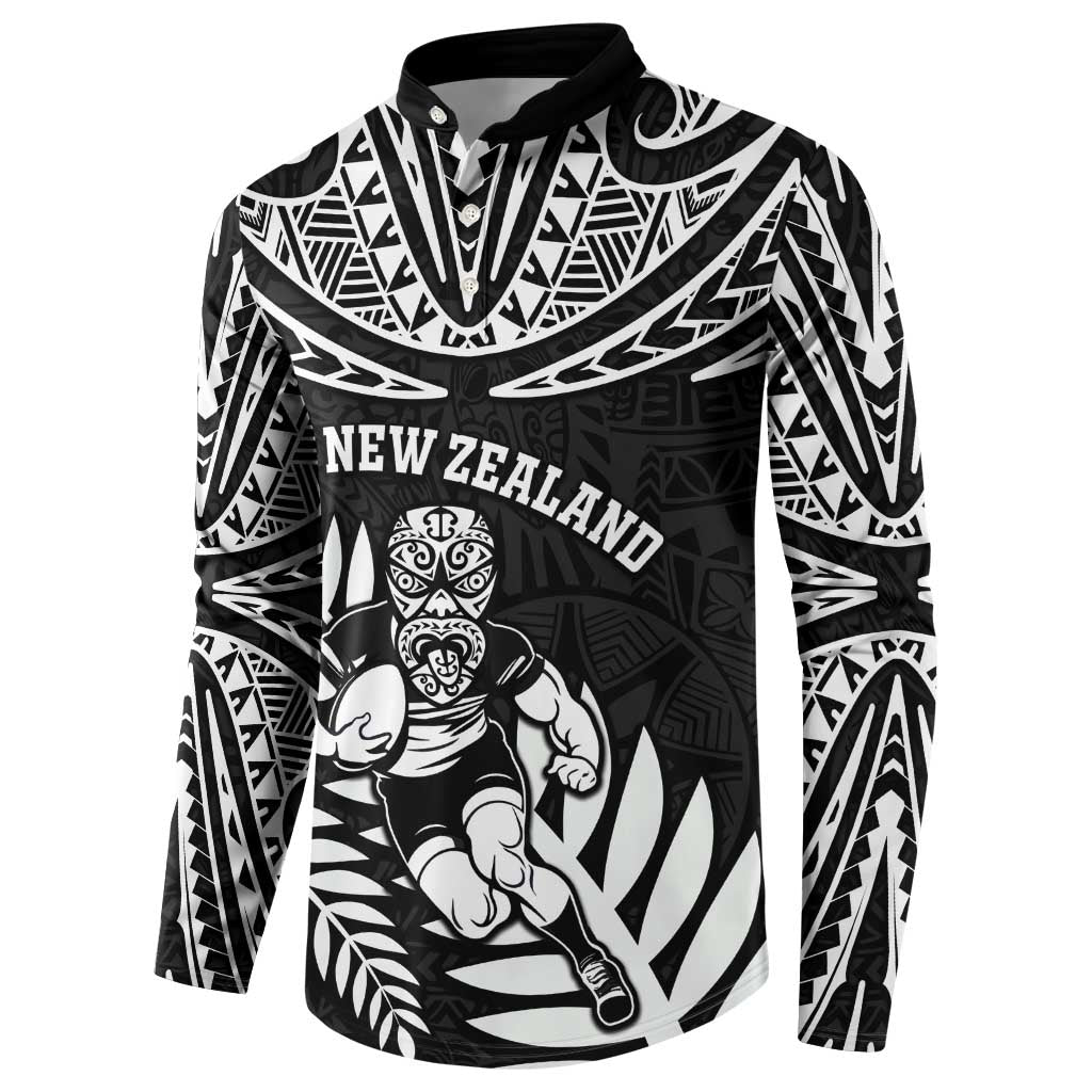Custom New Zealand Rugby Button Sweatshirt Silver Fern Maori Pattern DT04 - Polynesian Pride