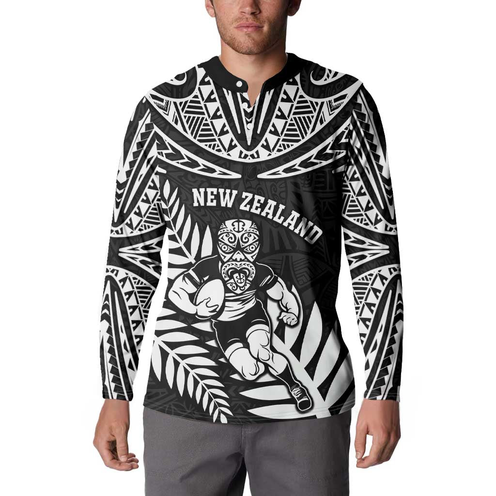 Custom New Zealand Rugby Button Sweatshirt Silver Fern Maori Pattern DT04 - Polynesian Pride