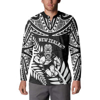 Custom New Zealand Rugby Button Sweatshirt Silver Fern Maori Pattern DT04 - Polynesian Pride