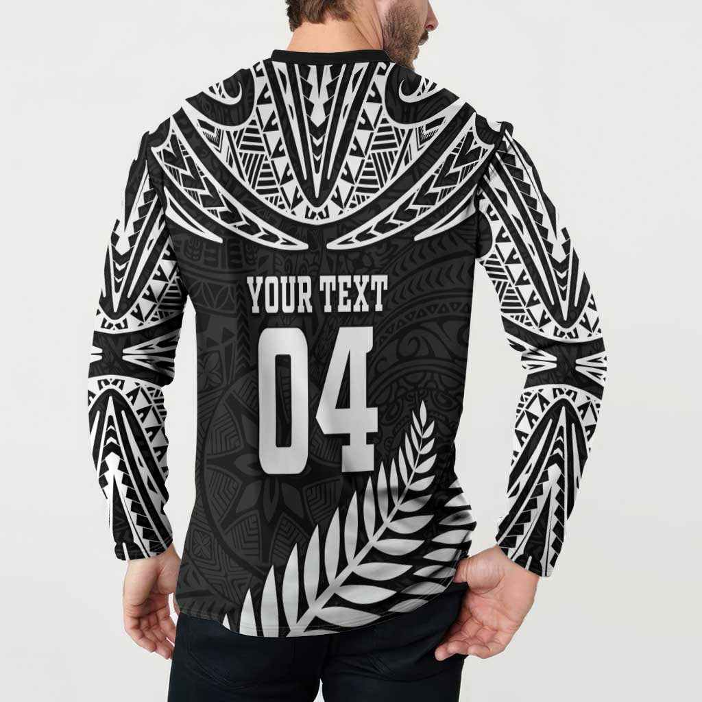 Custom New Zealand Rugby Button Sweatshirt Silver Fern Maori Pattern DT04 - Polynesian Pride