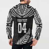 Custom New Zealand Rugby Button Sweatshirt Silver Fern Maori Pattern DT04 - Polynesian Pride