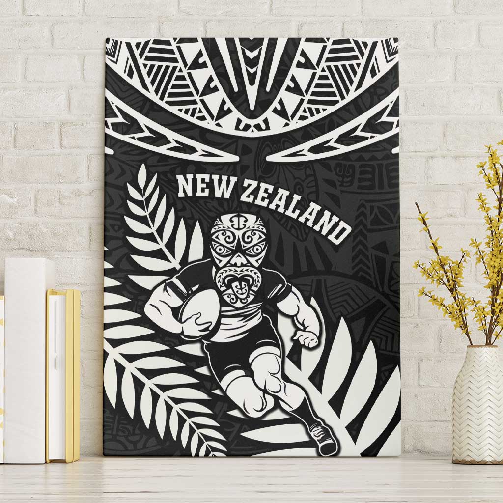New Zealand Rugby Canvas Wall Art Silver Fern Maori Pattern DT04 Without Frame Black - Polynesian Pride