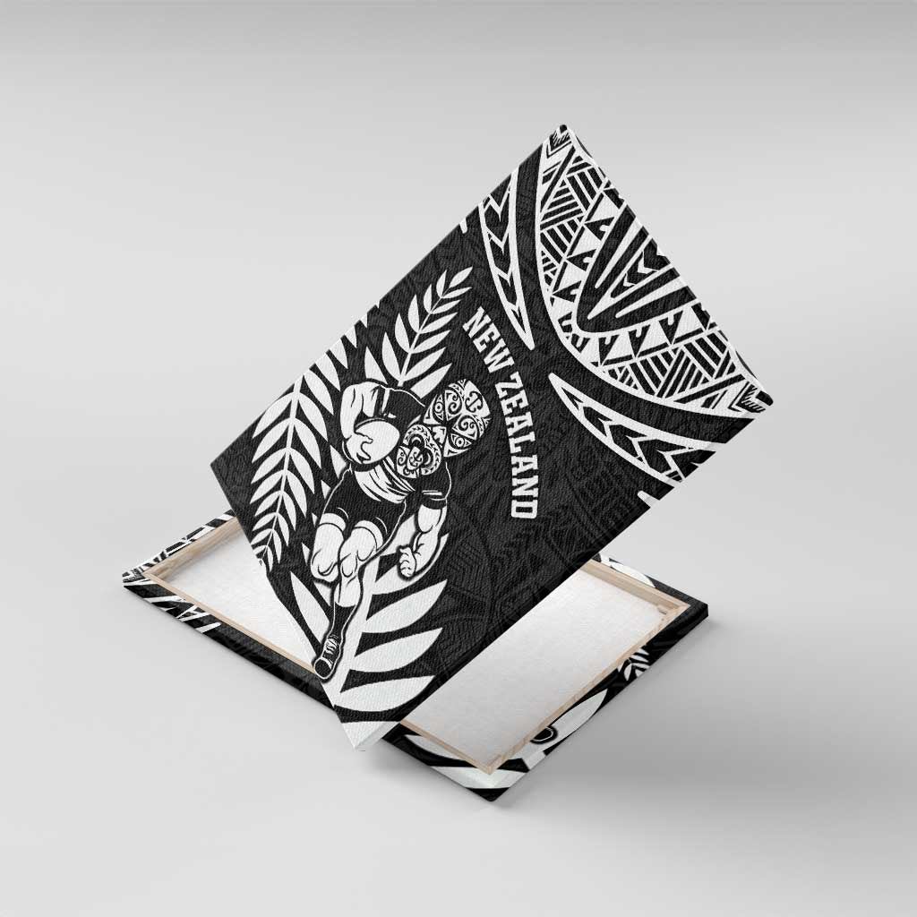 New Zealand Rugby Canvas Wall Art Silver Fern Maori Pattern DT04 With Frame Black - Polynesian Pride