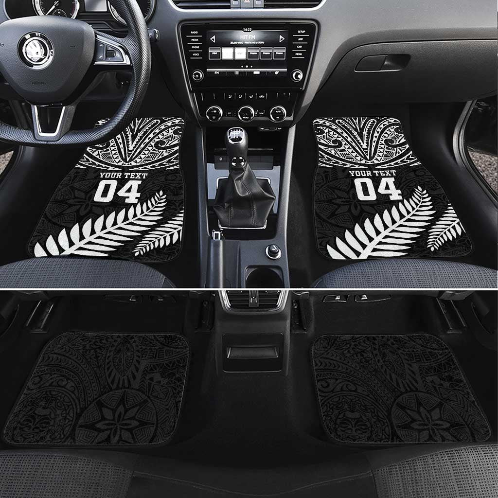 New Zealand Rugby Car Mats Silver Fern Maori Pattern DT04 Set 4pcs Black - Polynesian Pride