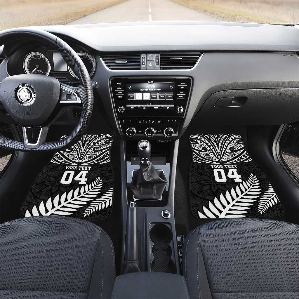 New Zealand Rugby Car Mats Silver Fern Maori Pattern DT04 Set 2pcs - Front Black - Polynesian Pride