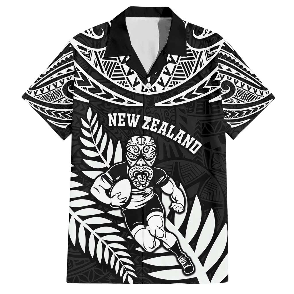 Custom New Zealand Rugby Hawaiian Shirt Silver Fern Maori Pattern DT04 Black - Polynesian Pride