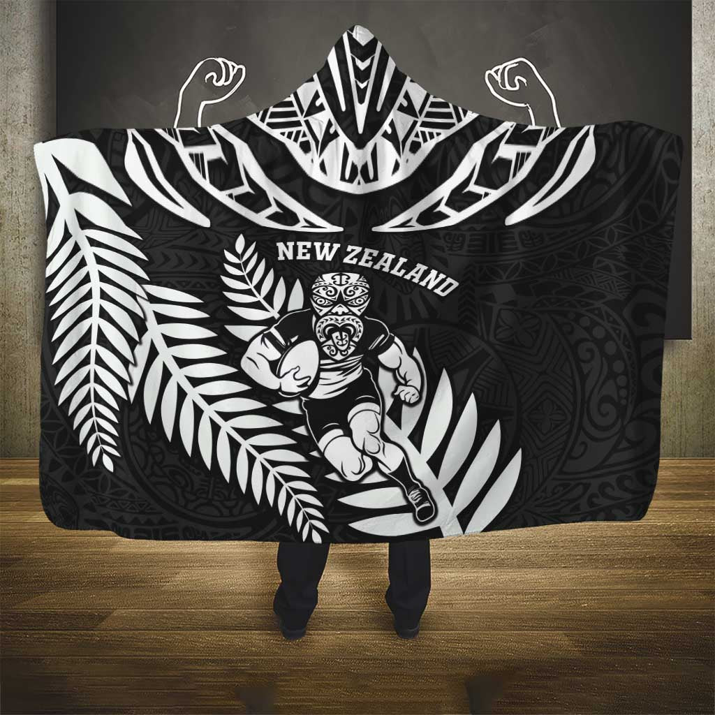 New Zealand Rugby Hooded Blanket Silver Fern Maori Pattern DT04 - Polynesian Pride