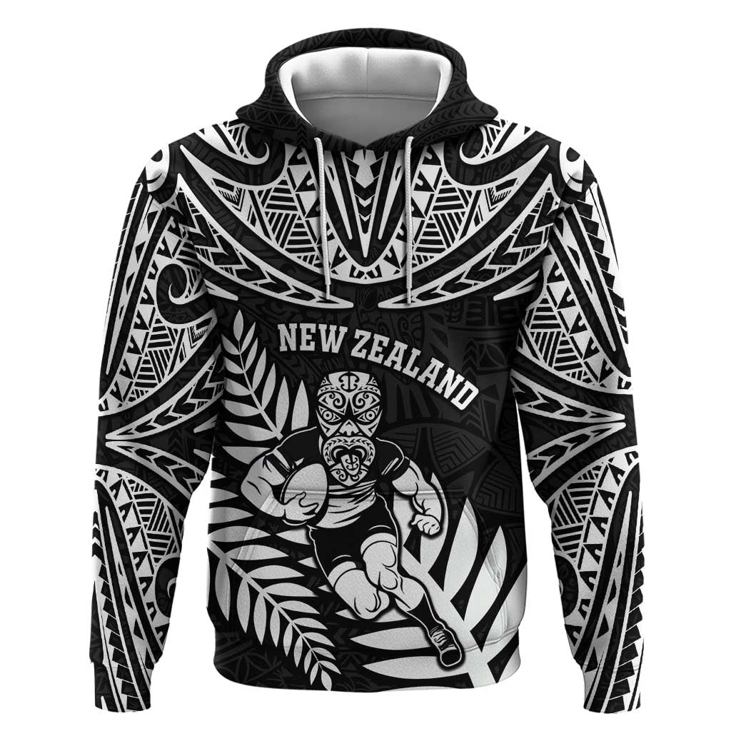 Custom New Zealand Rugby Hoodie Silver Fern Maori Pattern DT04 Pullover Hoodie Black - Polynesian Pride
