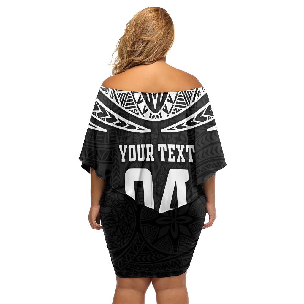Custom New Zealand Rugby Off Shoulder Short Dress Silver Fern Maori Pattern DT04 - Polynesian Pride