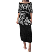 Custom New Zealand Rugby Puletasi Silver Fern Maori Pattern DT04 Long Dress Black - Polynesian Pride