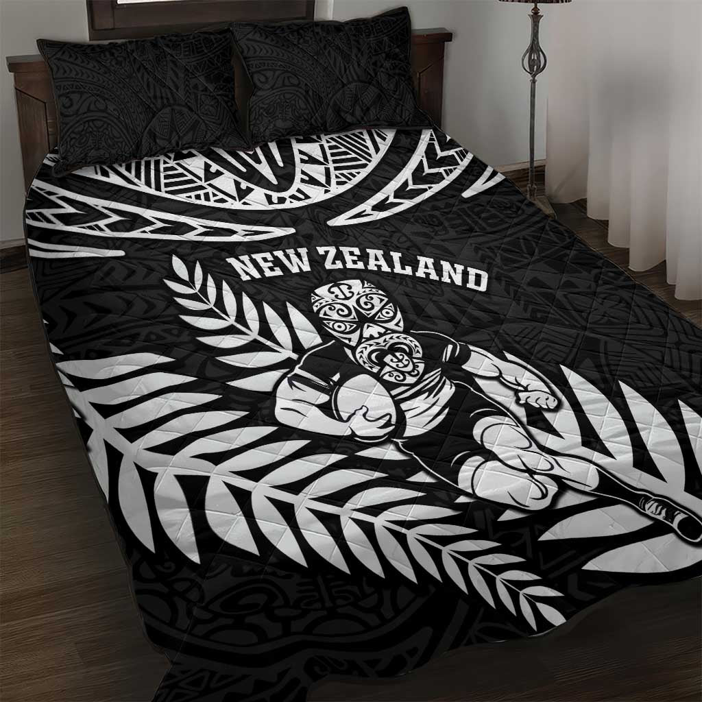 New Zealand Rugby Quilt Bed Set Silver Fern Maori Pattern DT04 Black - Polynesian Pride