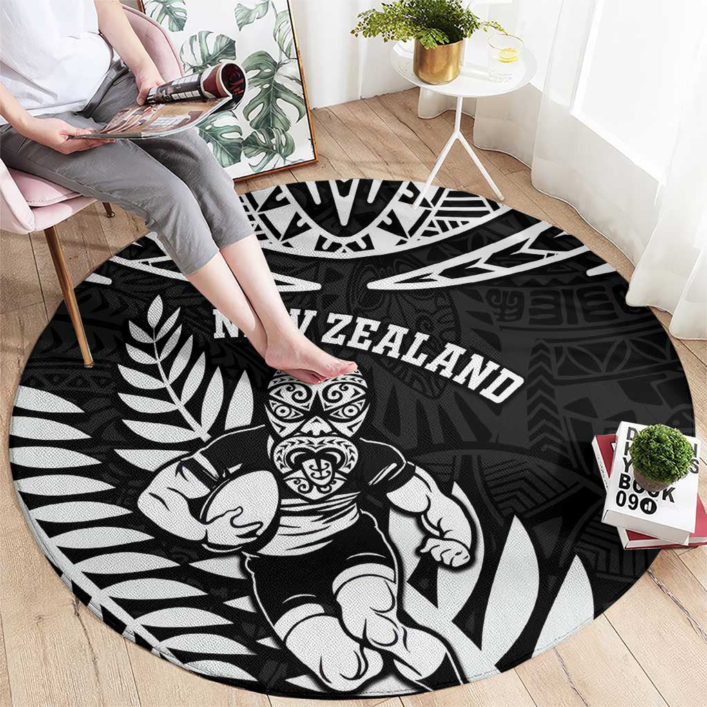 New Zealand Rugby Round Carpet Silver Fern Maori Pattern DT04 - Polynesian Pride