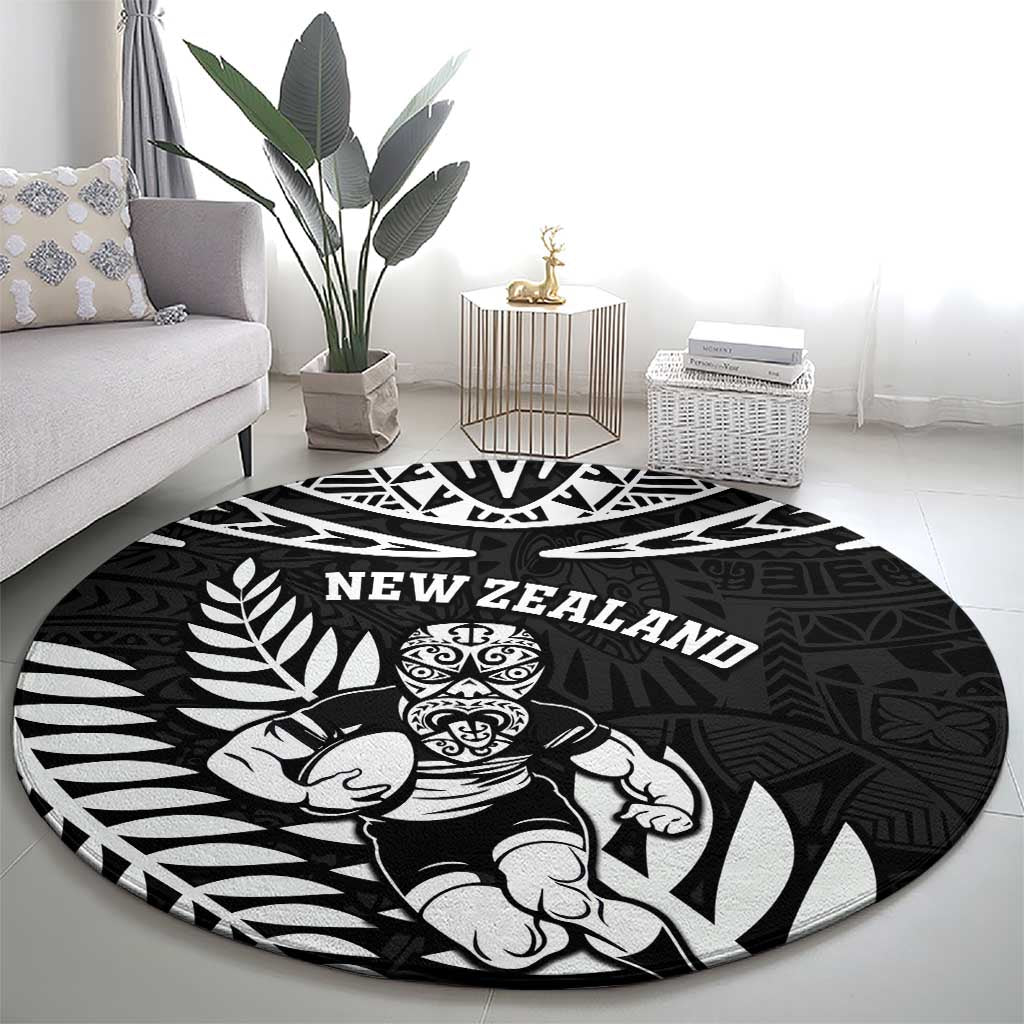 New Zealand Rugby Round Carpet Silver Fern Maori Pattern DT04 - Polynesian Pride