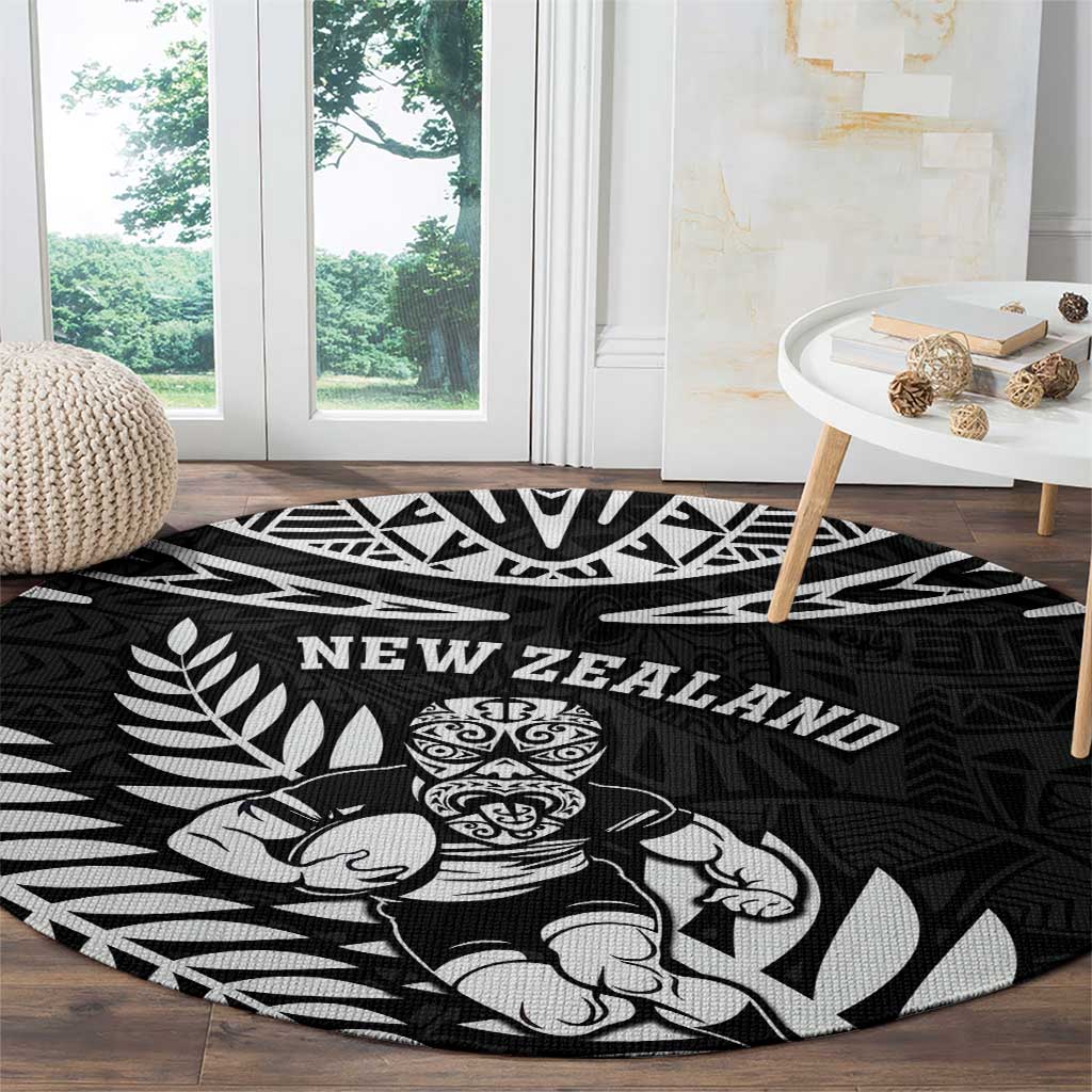 New Zealand Rugby Round Carpet Silver Fern Maori Pattern DT04 - Polynesian Pride