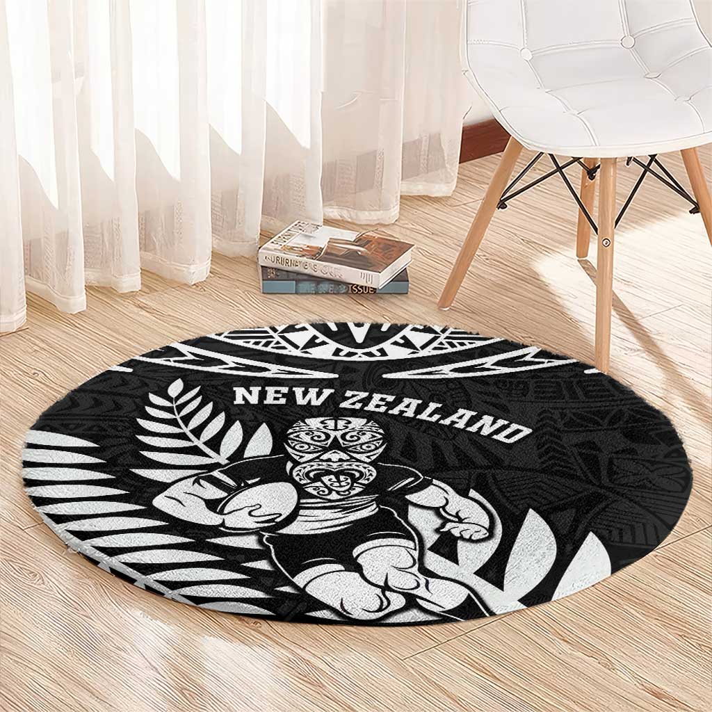 New Zealand Rugby Round Carpet Silver Fern Maori Pattern DT04 - Polynesian Pride