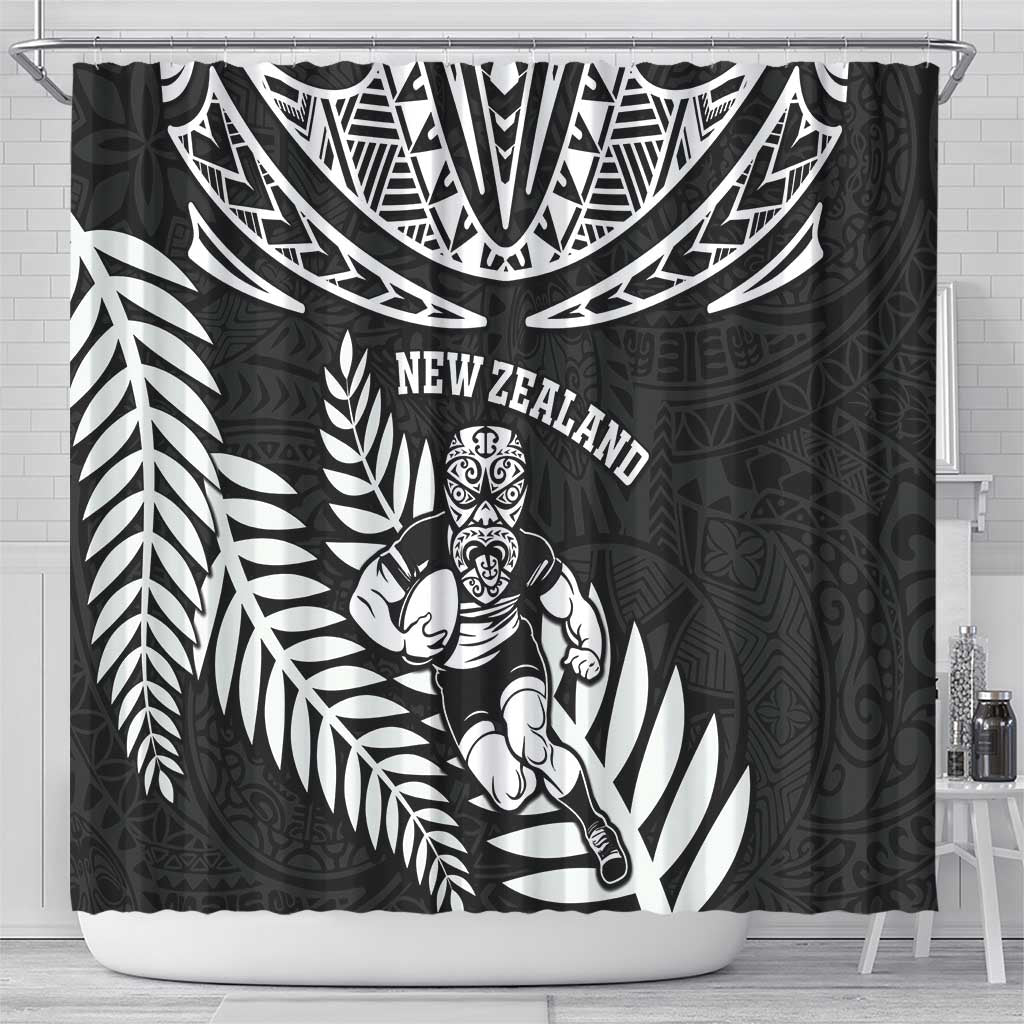 New Zealand Rugby Shower Curtain Silver Fern Maori Pattern DT04 - Polynesian Pride