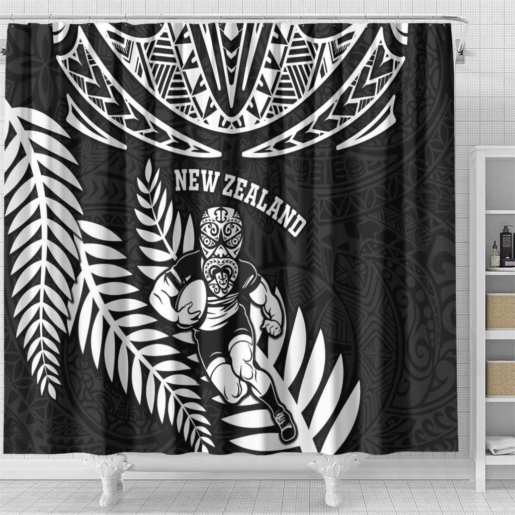 New Zealand Rugby Shower Curtain Silver Fern Maori Pattern DT04 - Polynesian Pride