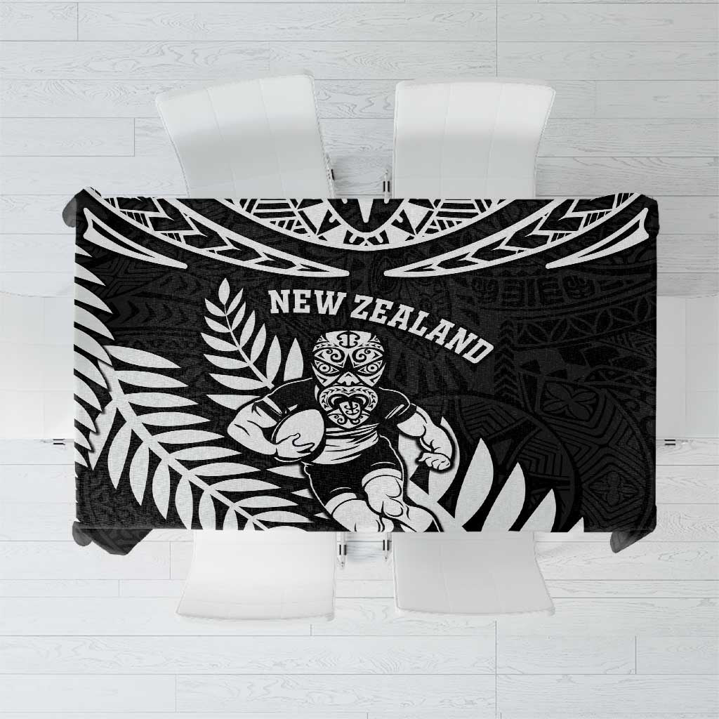 New Zealand Rugby Tablecloth Silver Fern Maori Pattern DT04 Black - Polynesian Pride
