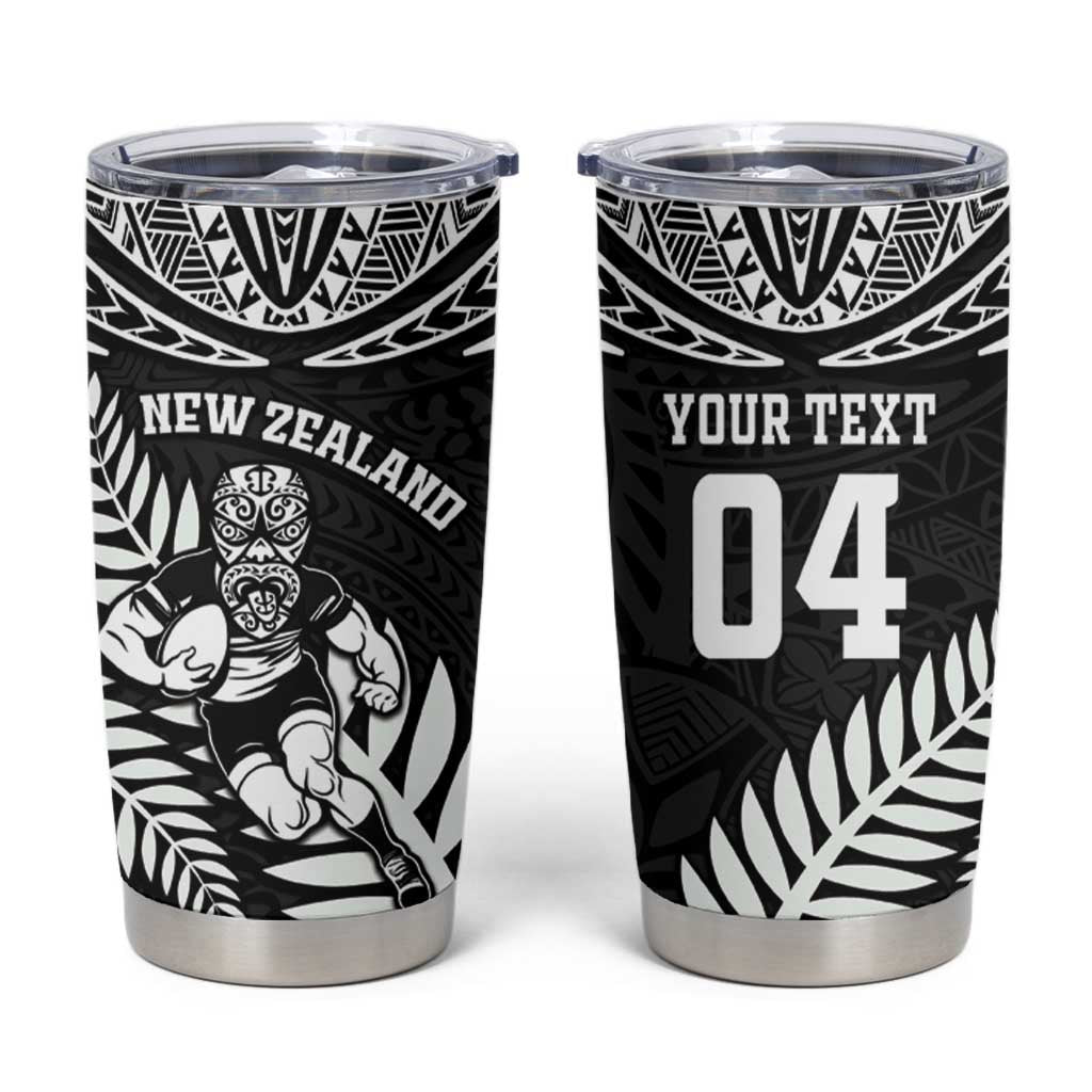 Custom New Zealand Rugby Tumbler Cup Silver Fern Maori Pattern DT04 Black - Polynesian Pride