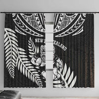 New Zealand Rugby Window Curtain Silver Fern Maori Pattern DT04 With Hooks Black - Polynesian Pride