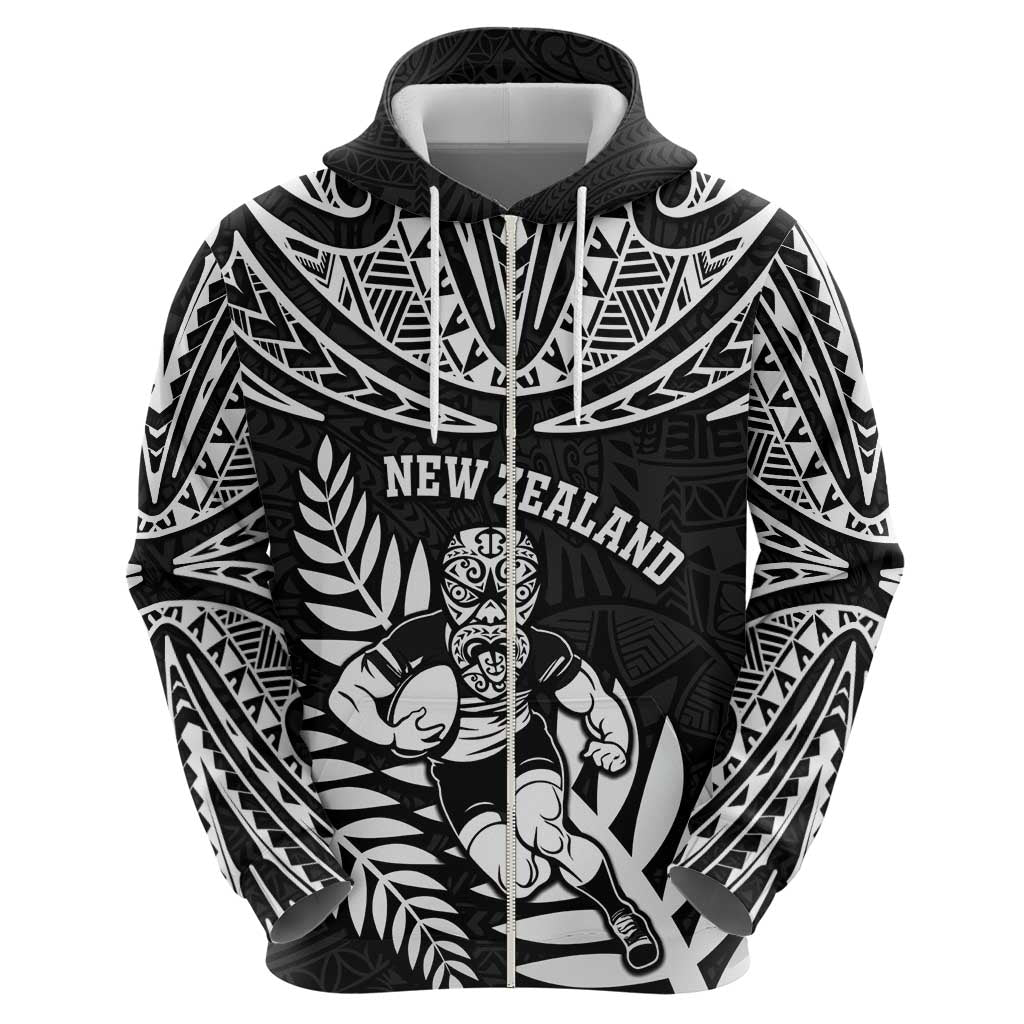 Custom New Zealand Rugby Zip Hoodie Silver Fern Maori Pattern DT04 - Polynesian Pride