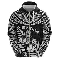 Custom New Zealand Rugby Zip Hoodie Silver Fern Maori Pattern DT04 - Polynesian Pride