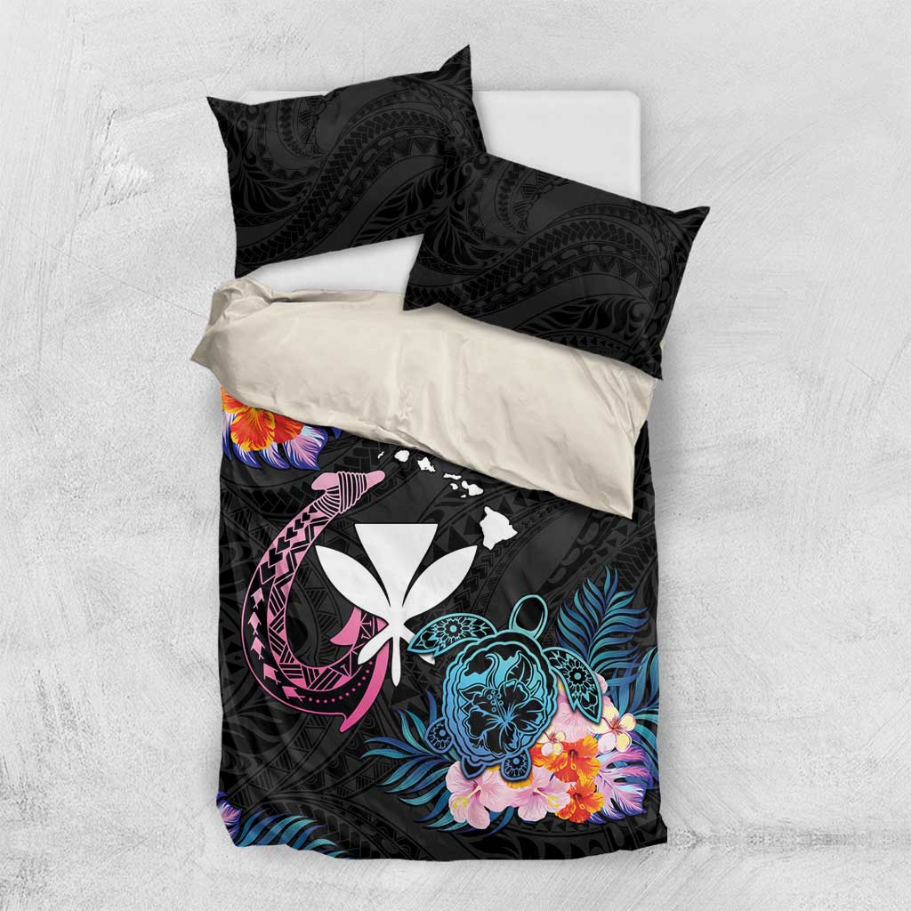 Hawaii Bedding Set Kanaka Maoli With Fish Hook DT04 US Twin 172cm x 218cm Black - Polynesian Pride