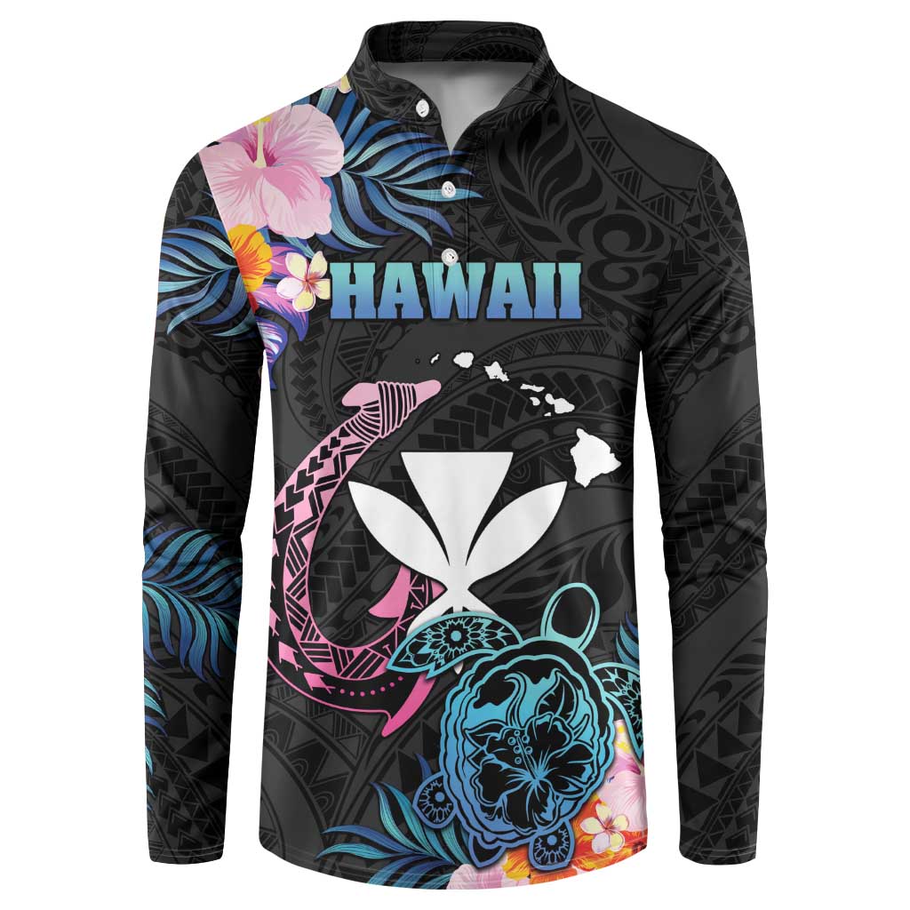Personalised Hawaii Button Sweatshirt Kanaka Maoli With Fish Hook DT04 Black - Polynesian Pride