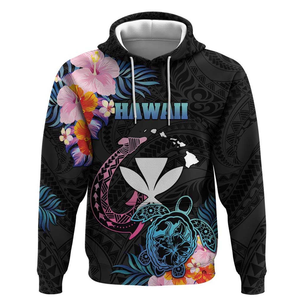 Personalised Hawaii Hoodie Kanaka Maoli With Fish Hook DT04 Pullover Hoodie Black - Polynesian Pride