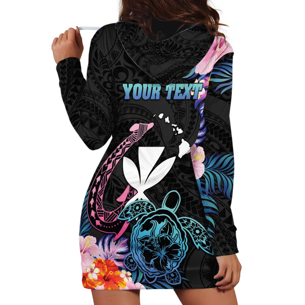 Personalised Hawaii Hoodie Dress Kanaka Maoli With Fish Hook DT04 - Polynesian Pride