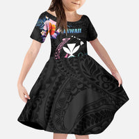 Personalised Hawaii Kid Short Sleeve Dress Kanaka Maoli With Fish Hook DT04 KID Black - Polynesian Pride