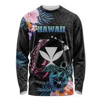 Personalised Hawaii Long Sleeve Shirt Kanaka Maoli With Fish Hook DT04 Unisex Black - Polynesian Pride