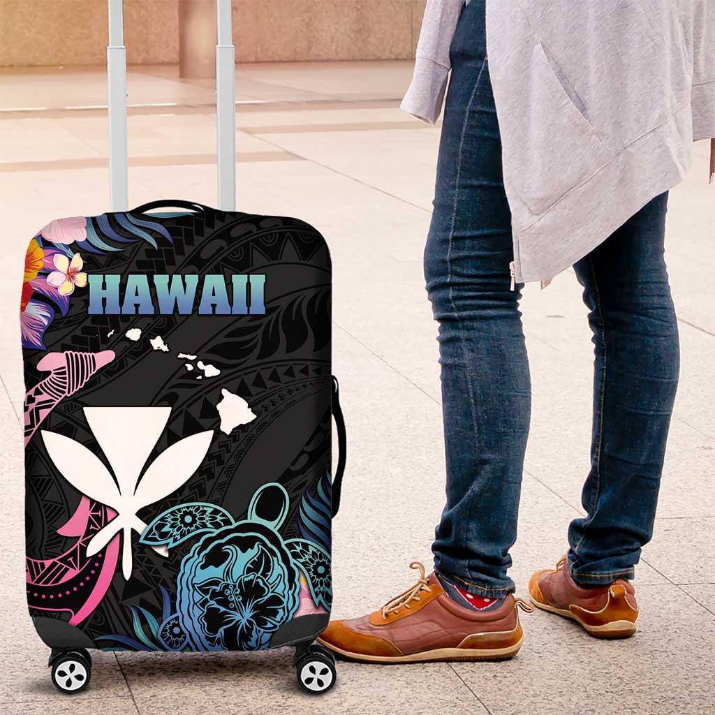 Hawaii Luggage Cover Kanaka Maoli With Fish Hook DT04 Black - Polynesian Pride