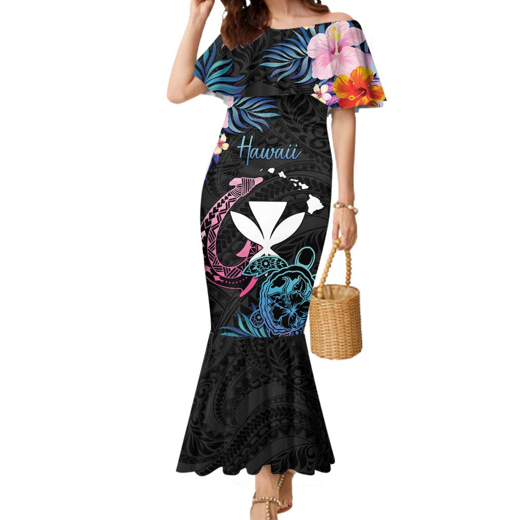 Personalised Hawaii Mermaid Dress Kanaka Maoli With Fish Hook DT04 Women Black - Polynesian Pride