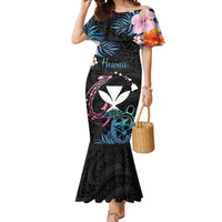 Personalised Hawaii Mermaid Dress Kanaka Maoli With Fish Hook DT04 Women Black - Polynesian Pride