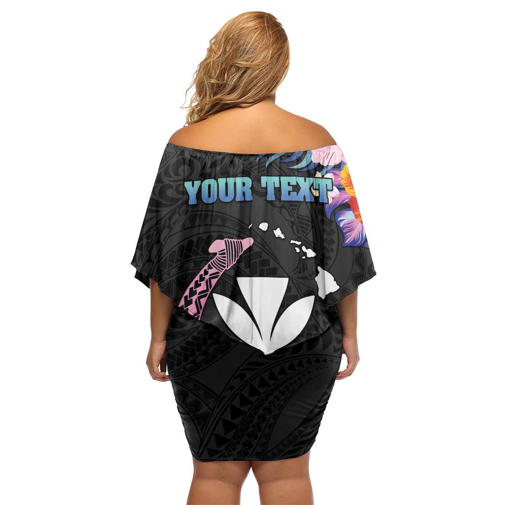 Personalised Hawaii Off Shoulder Short Dress Kanaka Maoli With Fish Hook DT04 - Polynesian Pride