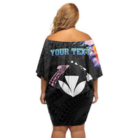 Personalised Hawaii Off Shoulder Short Dress Kanaka Maoli With Fish Hook DT04 - Polynesian Pride