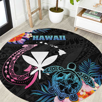 Hawaii Round Carpet Kanaka Maoli With Fish Hook DT04 Black - Polynesian Pride