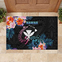 Hawaii Rubber Doormat Kanaka Maoli With Fish Hook DT04 Black - Polynesian Pride