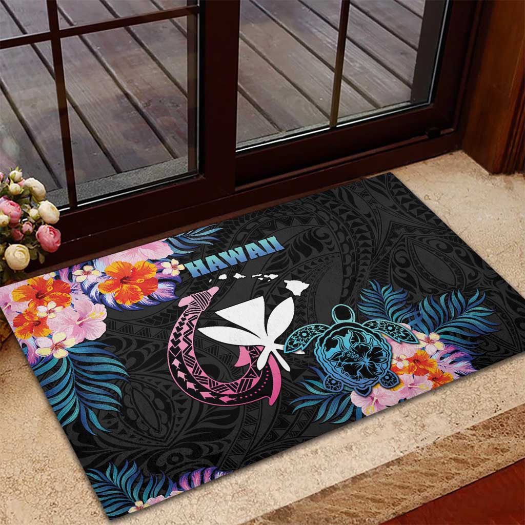 Hawaii Rubber Doormat Kanaka Maoli With Fish Hook DT04 - Polynesian Pride