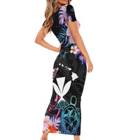 Personalised Hawaii Short Sleeve Bodycon Dress Kanaka Maoli With Fish Hook DT04 - Polynesian Pride