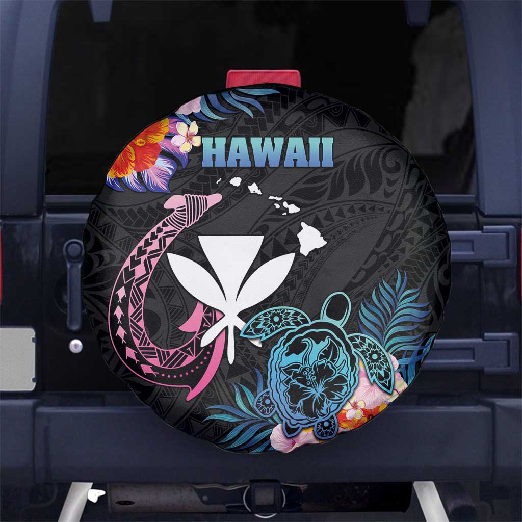 Hawaii Spare Tire Cover Kanaka Maoli With Fish Hook DT04 No hole Black - Polynesian Pride