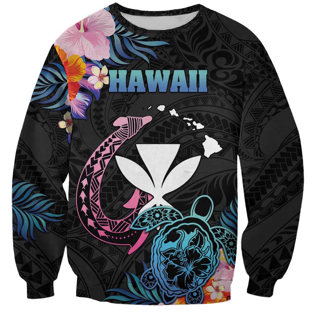 Personalised Hawaii Sweatshirt Kanaka Maoli With Fish Hook DT04 Unisex Black - Polynesian Pride