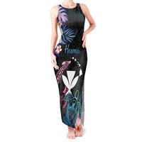 Personalised Hawaii Tank Maxi Dress Kanaka Maoli With Fish Hook DT04 Women Black - Polynesian Pride