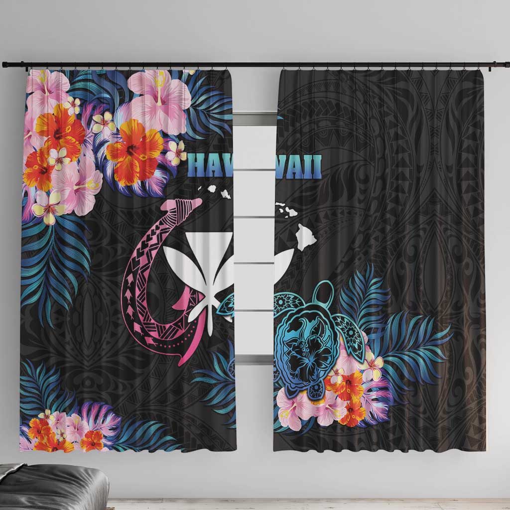 Hawaii Window Curtain Kanaka Maoli With Fish Hook DT04 With Hooks Black - Polynesian Pride