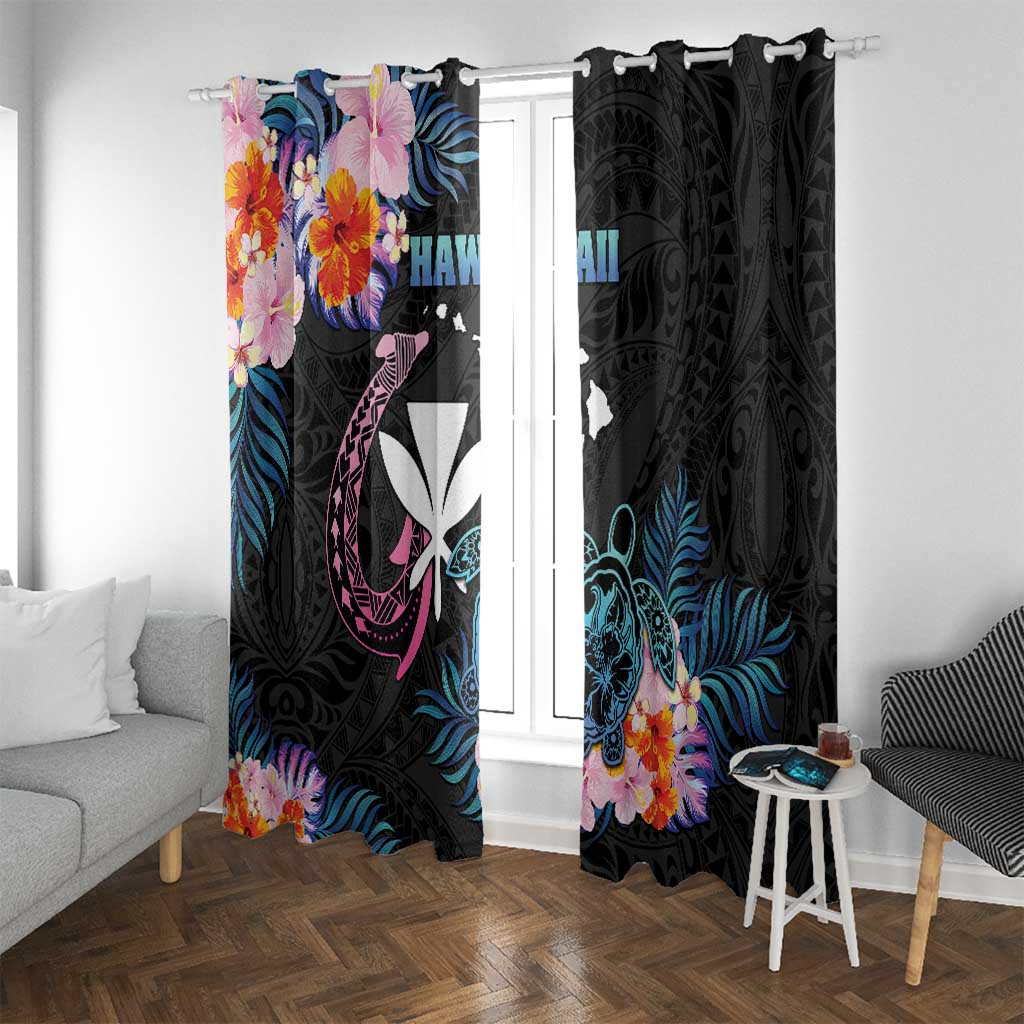 Hawaii Window Curtain Kanaka Maoli With Fish Hook DT04 With Grommets Black - Polynesian Pride