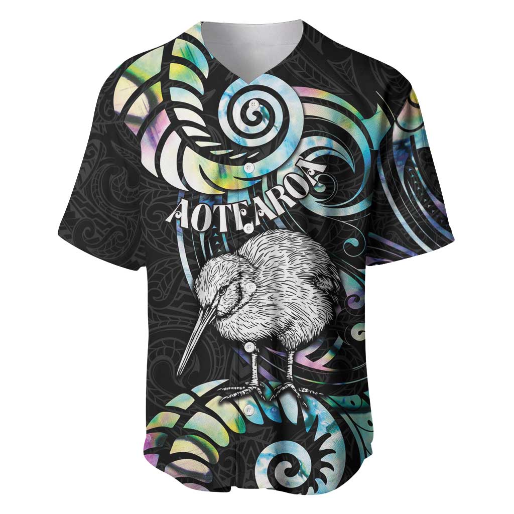 New Zealand Kiwi Bird Baseball Jersey Silver Fern Koru Paua Shell DT04 Black - Polynesian Pride