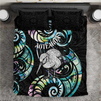 New Zealand Kiwi Bird Bedding Set Silver Fern Koru Paua Shell DT04 Black - Polynesian Pride