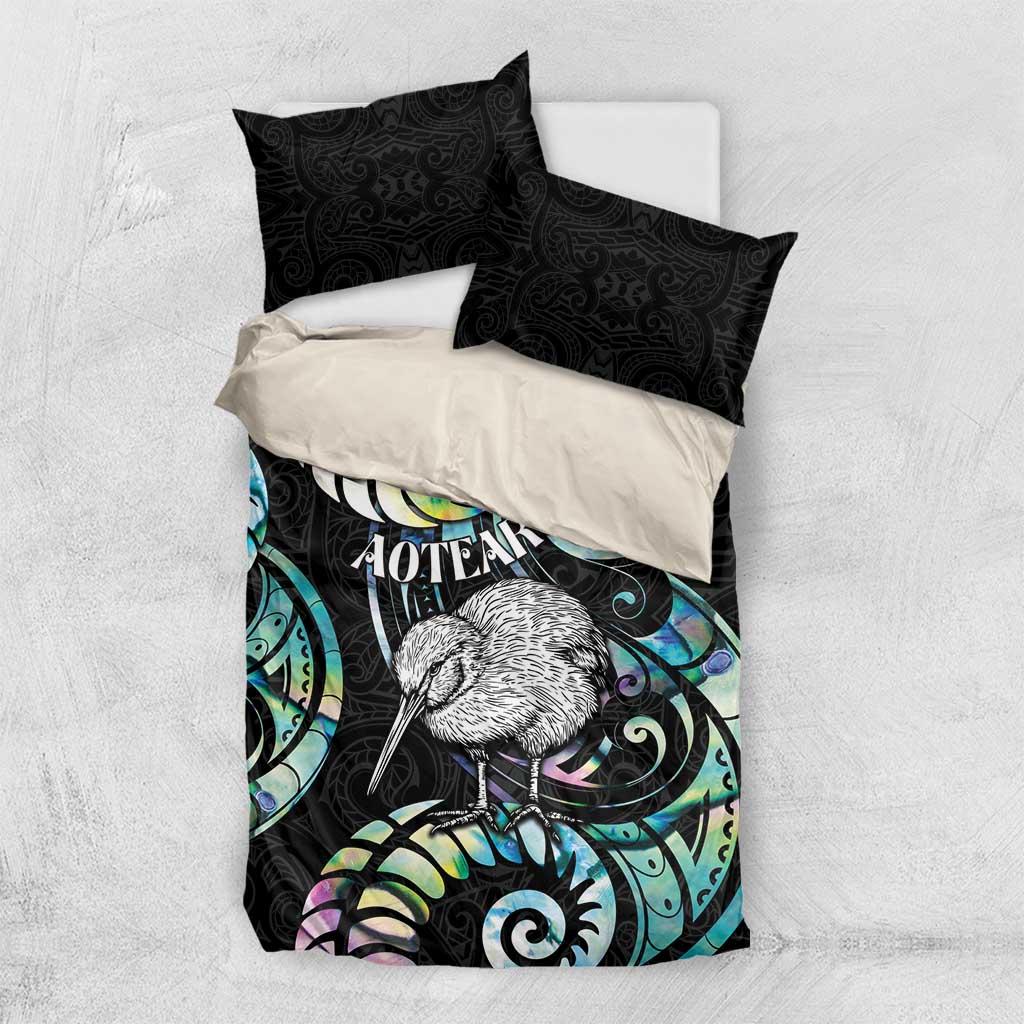 New Zealand Kiwi Bird Bedding Set Silver Fern Koru Paua Shell DT04 US Twin 172cm x 218cm Black - Polynesian Pride
